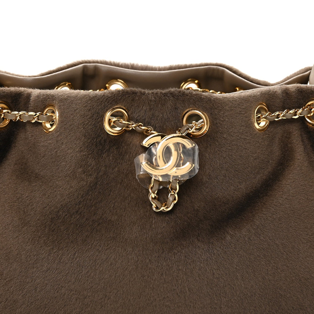 Pony Hair Mini Chanel 25 Handbag Dark Khaki