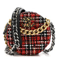 Tweed Quilted Chanel 19 Round Clutch With Chain  Red Black White Green