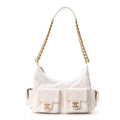 Shiny Lambskin Quilted Trendy Pockets Hobo White