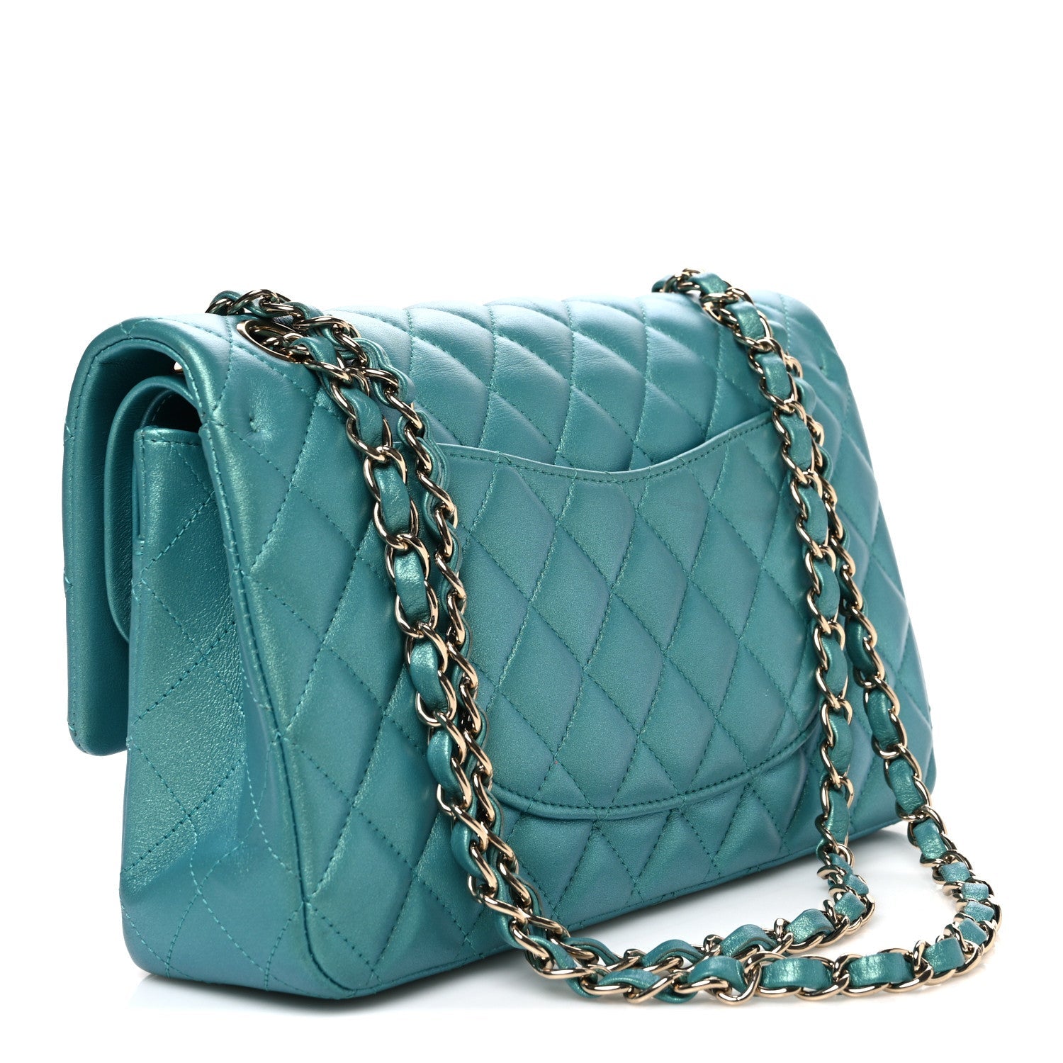 Iridescent Caviar Quilted Medium Double Flap Green