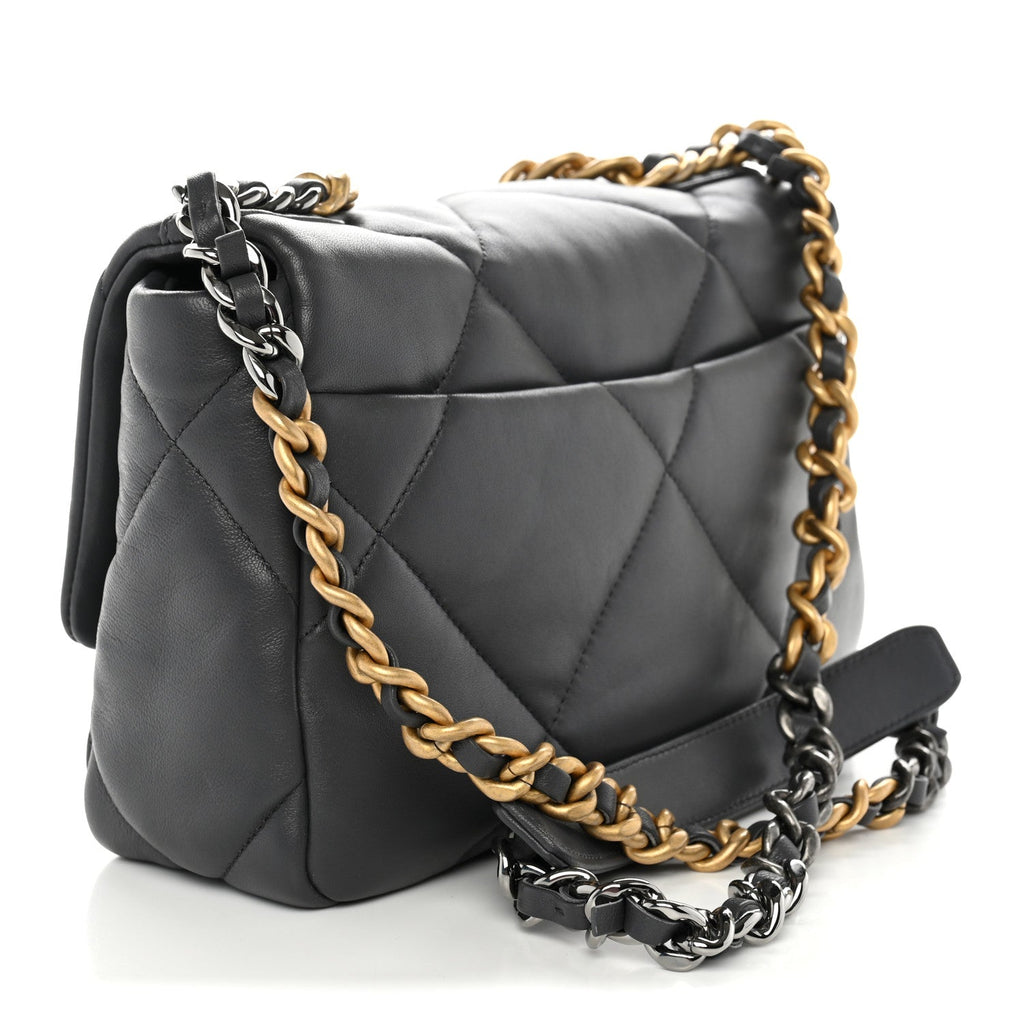 Lambskin Quilted Medium Chanel 19 Flap Dark Grey