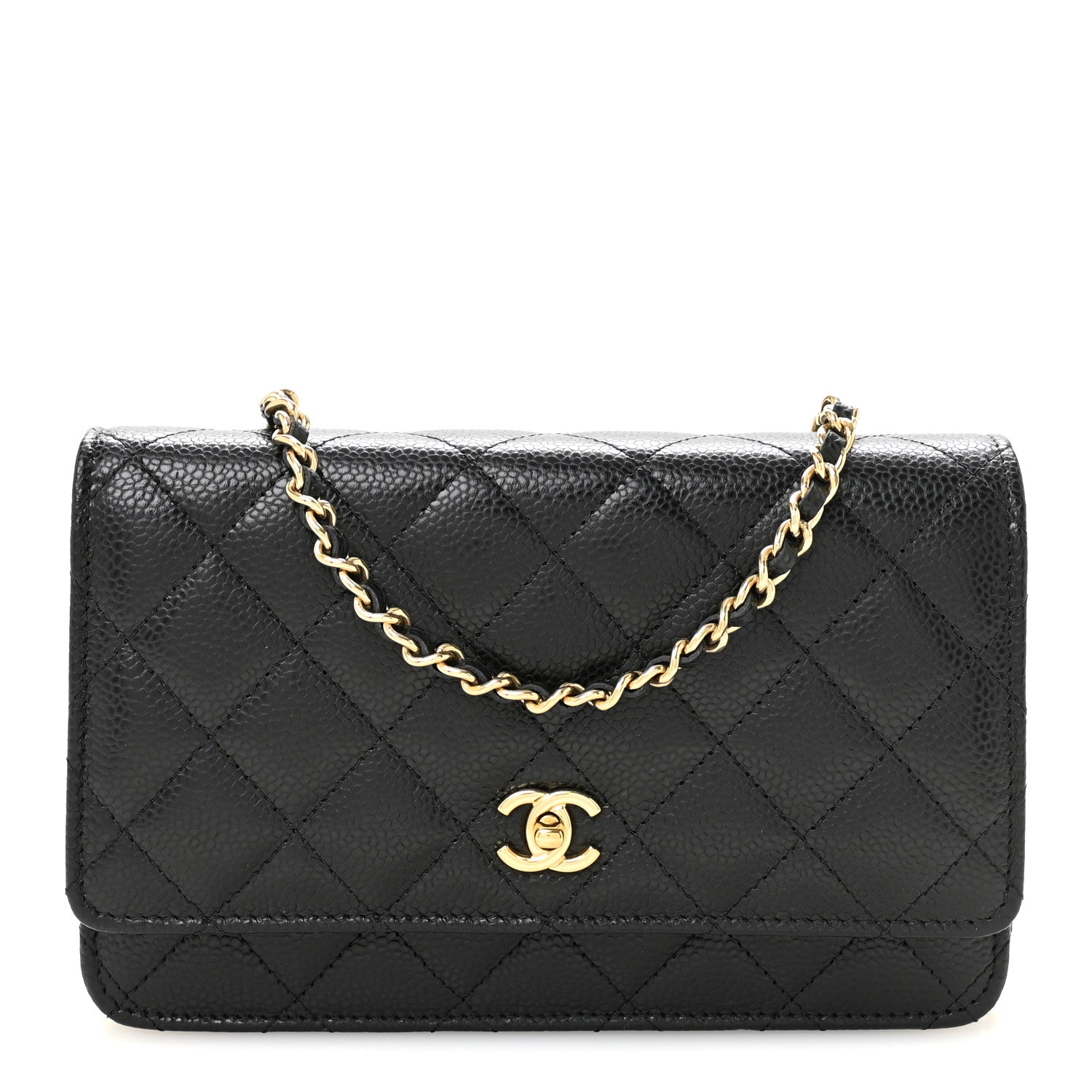 Caviar Quilted CC Turnlock Wallet On Chain WOC Black