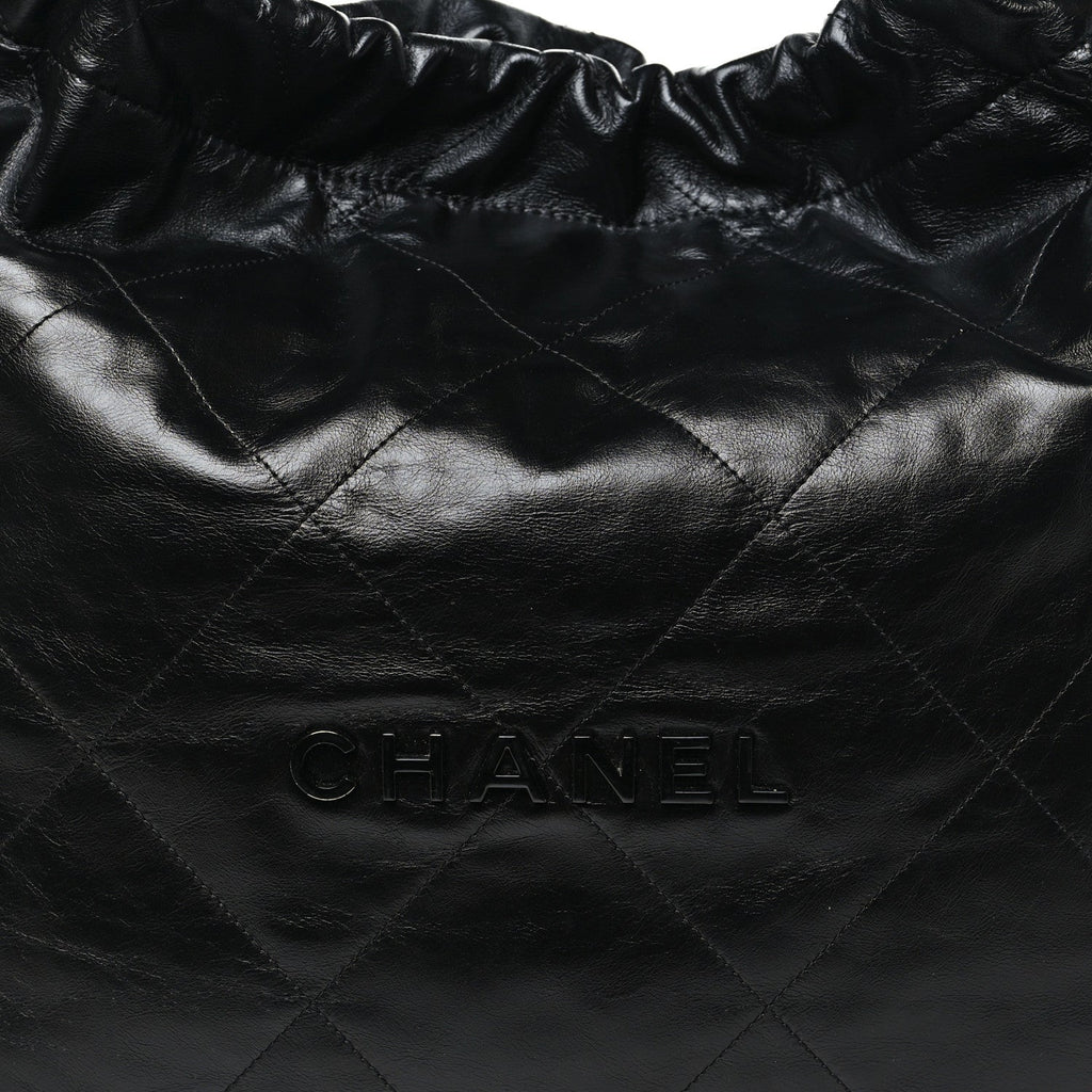Shiny Calfskin Quilted Large Chanel 22 So Black