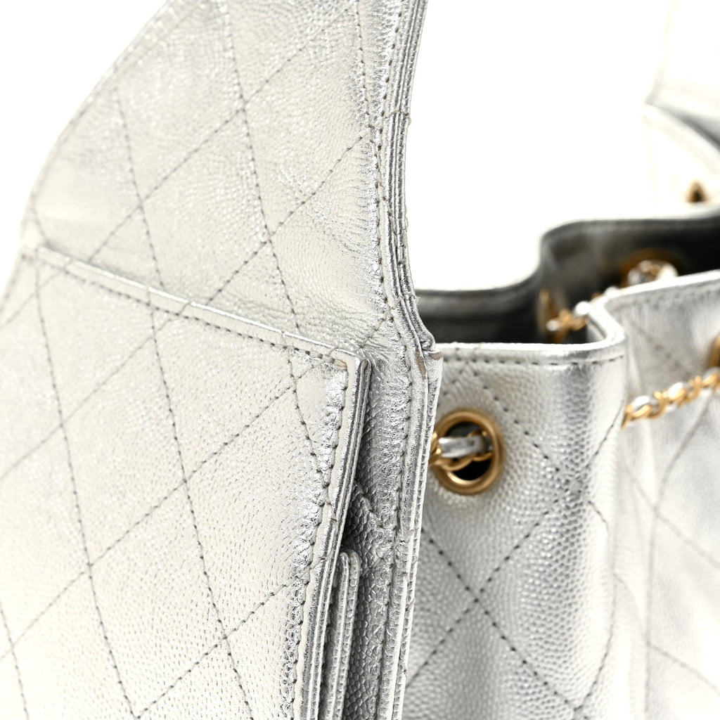 Metallic Caviar Quilted Small Chanel 25 Handbag Silver