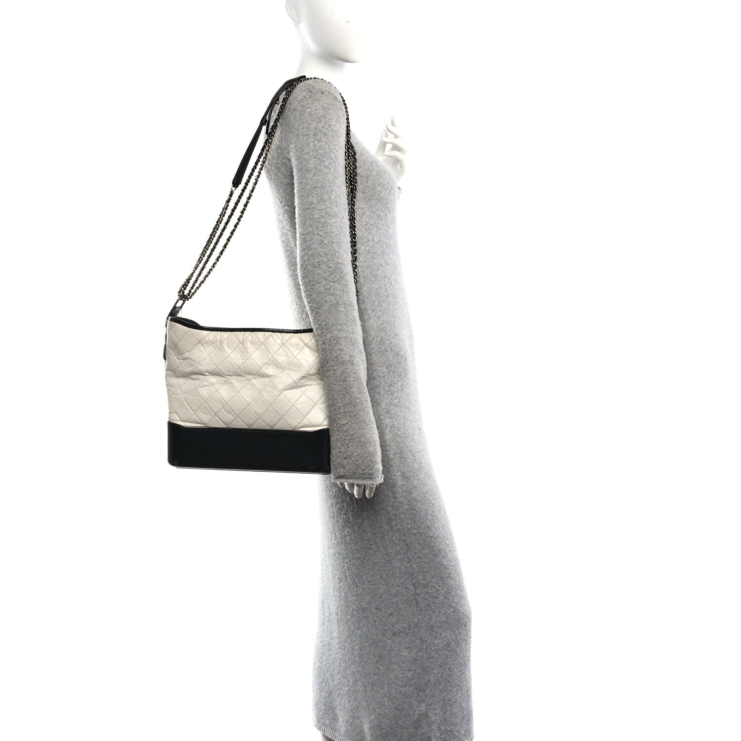 Aged Calfskin Quilted Large Gabrielle Hobo White Black