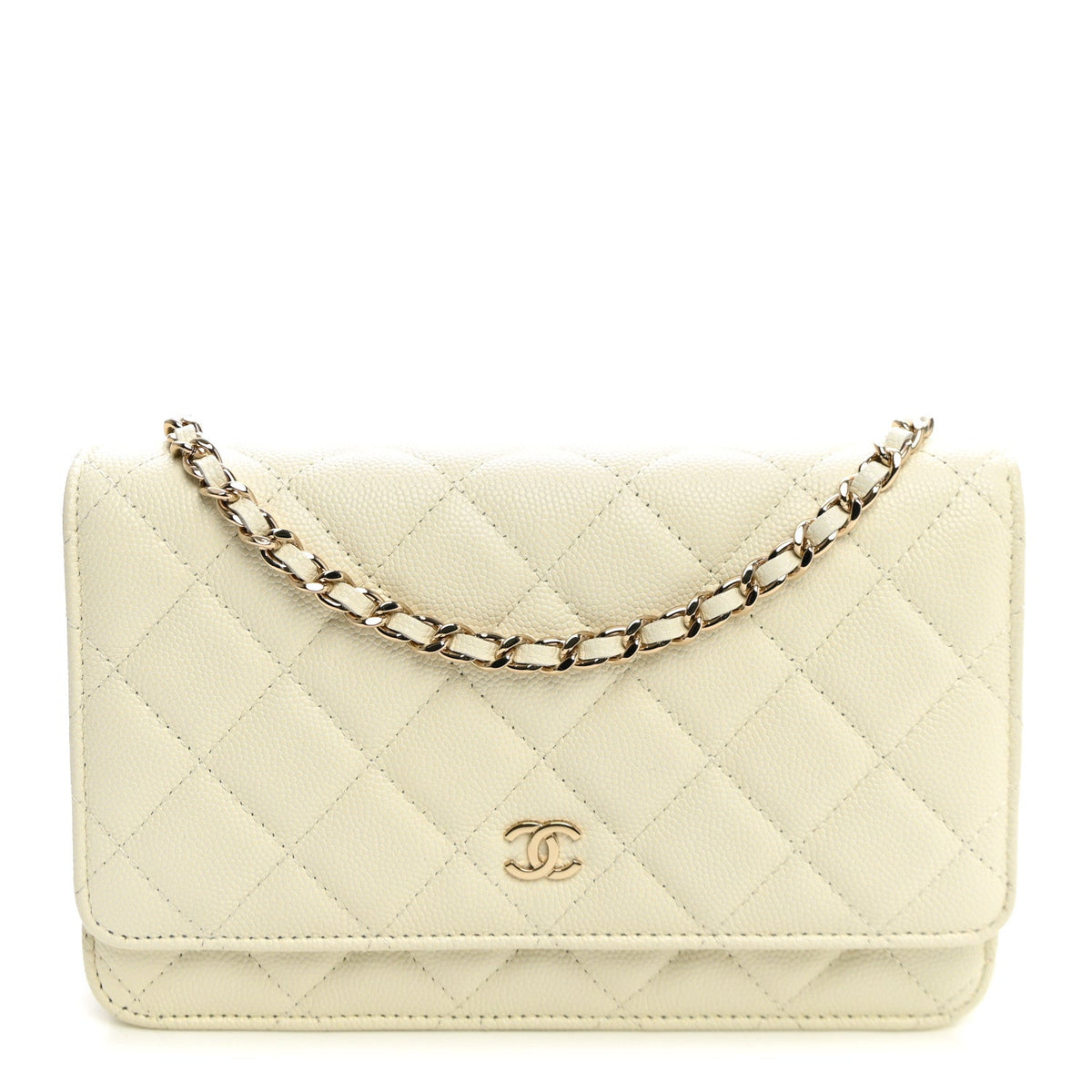 Caviar Quilted Wallet on Chain WOC White