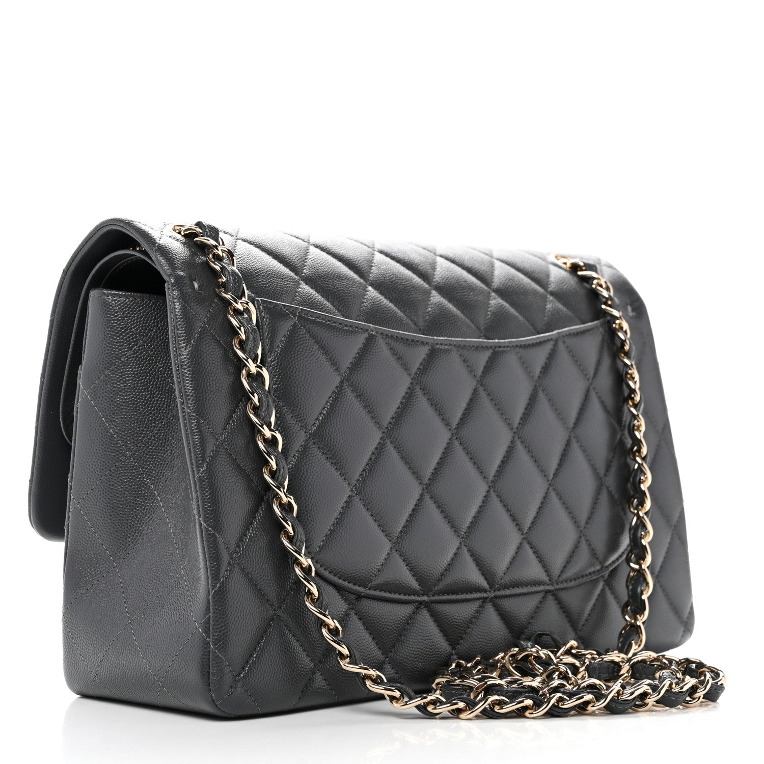 Caviar Quilted Jumbo Double Flap Dark Grey