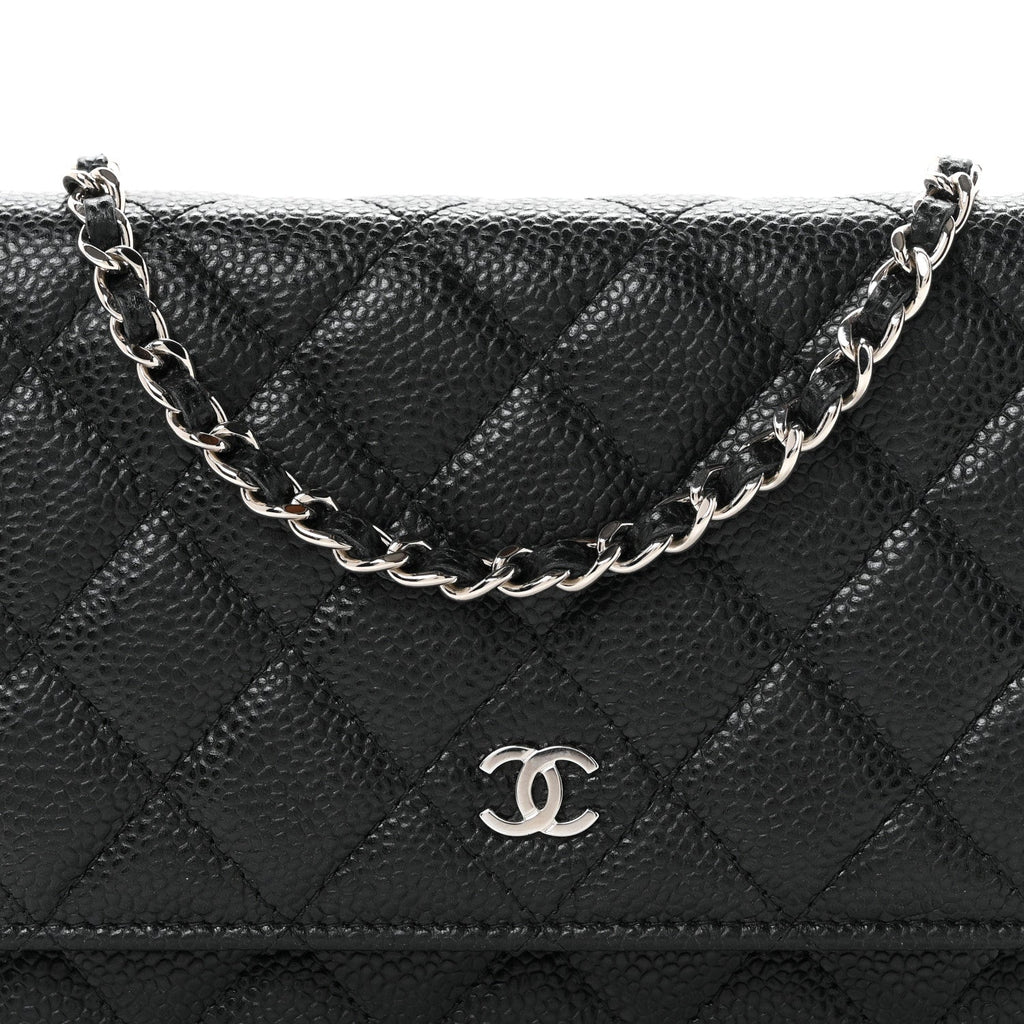 Caviar Quilted Wallet on Chain WOC Black