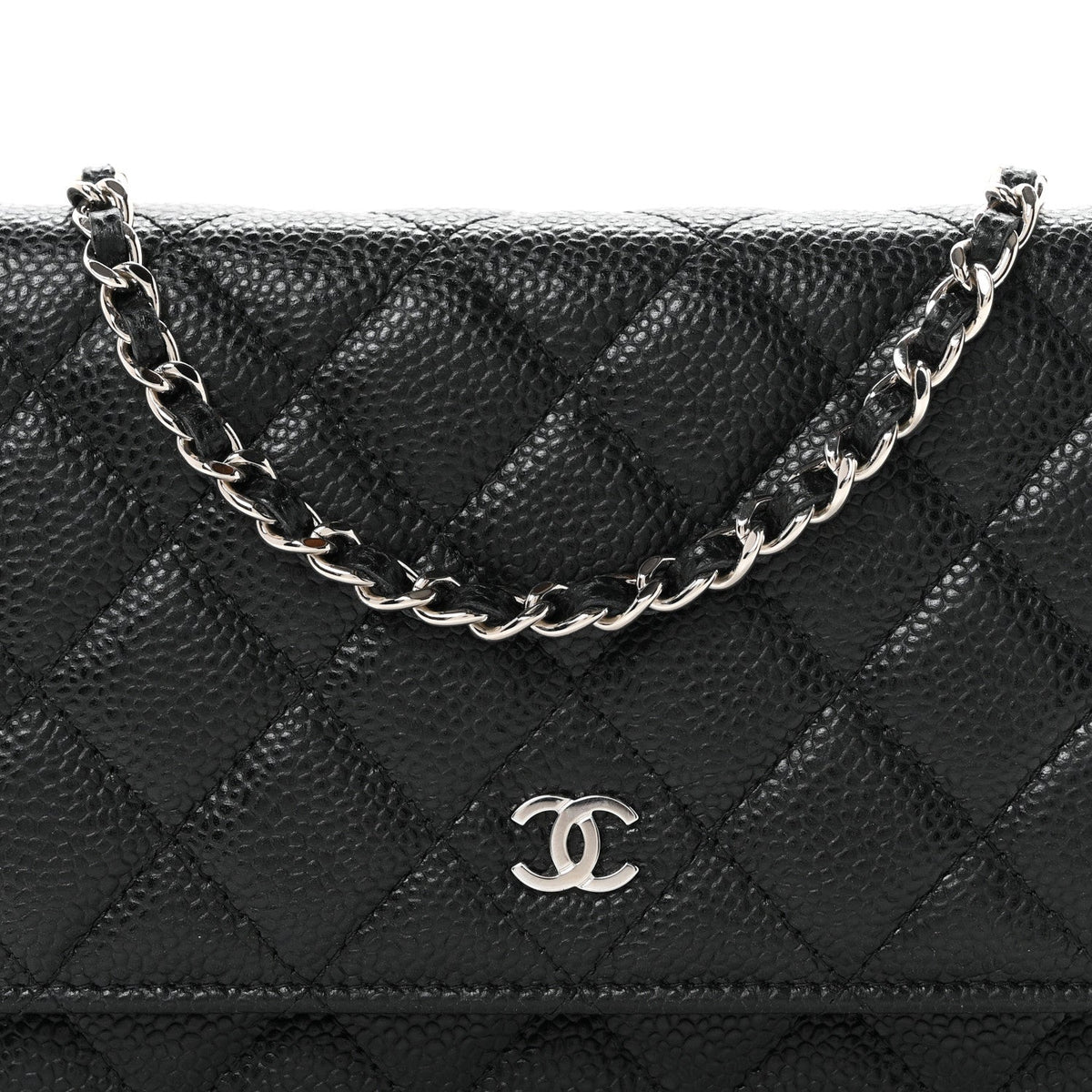 Caviar Quilted Wallet on Chain WOC Black