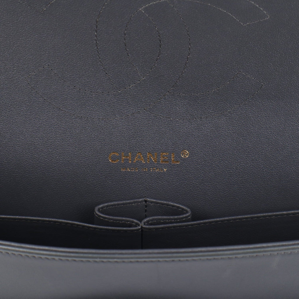 Lambskin Quilted Jumbo Double Flap Dark Grey