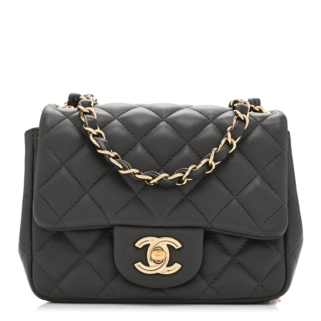 Lambskin Quilted Mini Square Flap Dark Grey