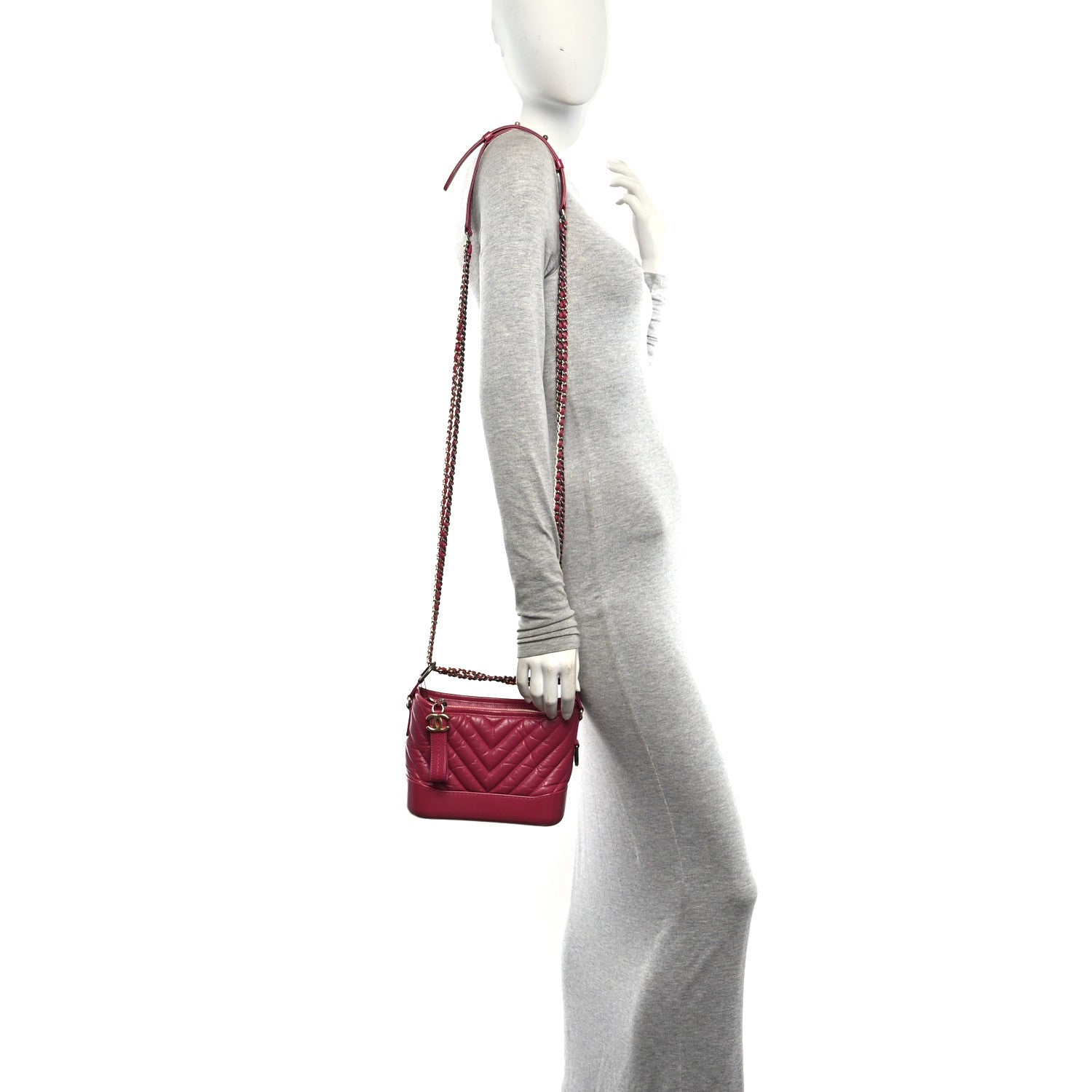 Aged Calfskin Chevron Quilted Small Gabrielle Hobo Dark Pink