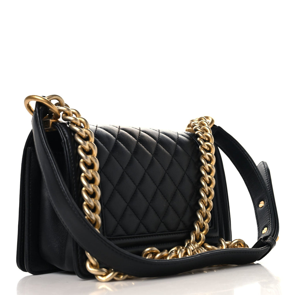 Lambskin Quilted Small Boy Flap Black