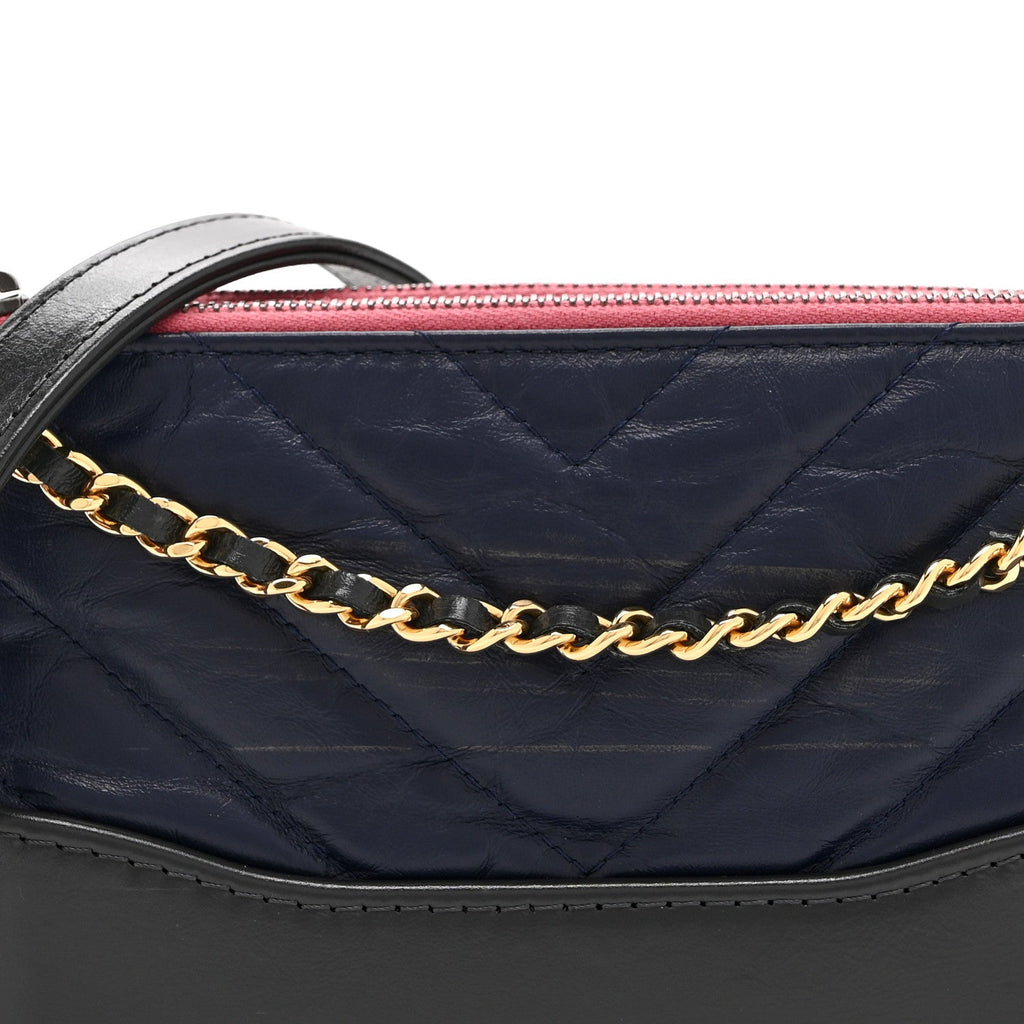 Aged Calfskin Chevron Quilted Small Gabrielle Clutch With Chain  Navy Black Pink