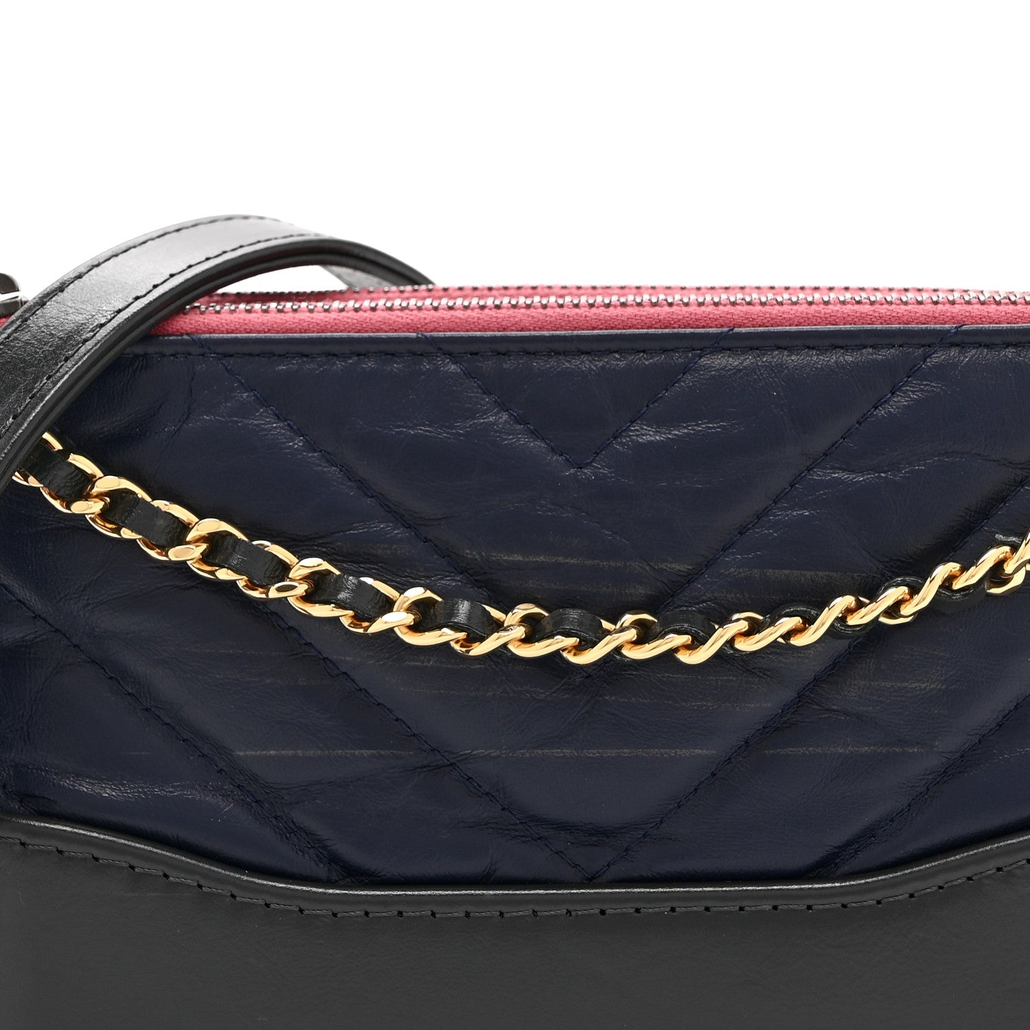 Aged Calfskin Chevron Quilted Small Gabrielle Clutch With Chain  Navy Black Pink