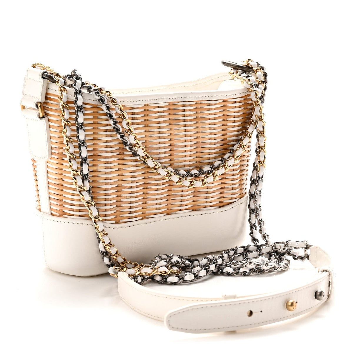 Rattan Calfskin Small Gabrielle Hobo Beige Ivory