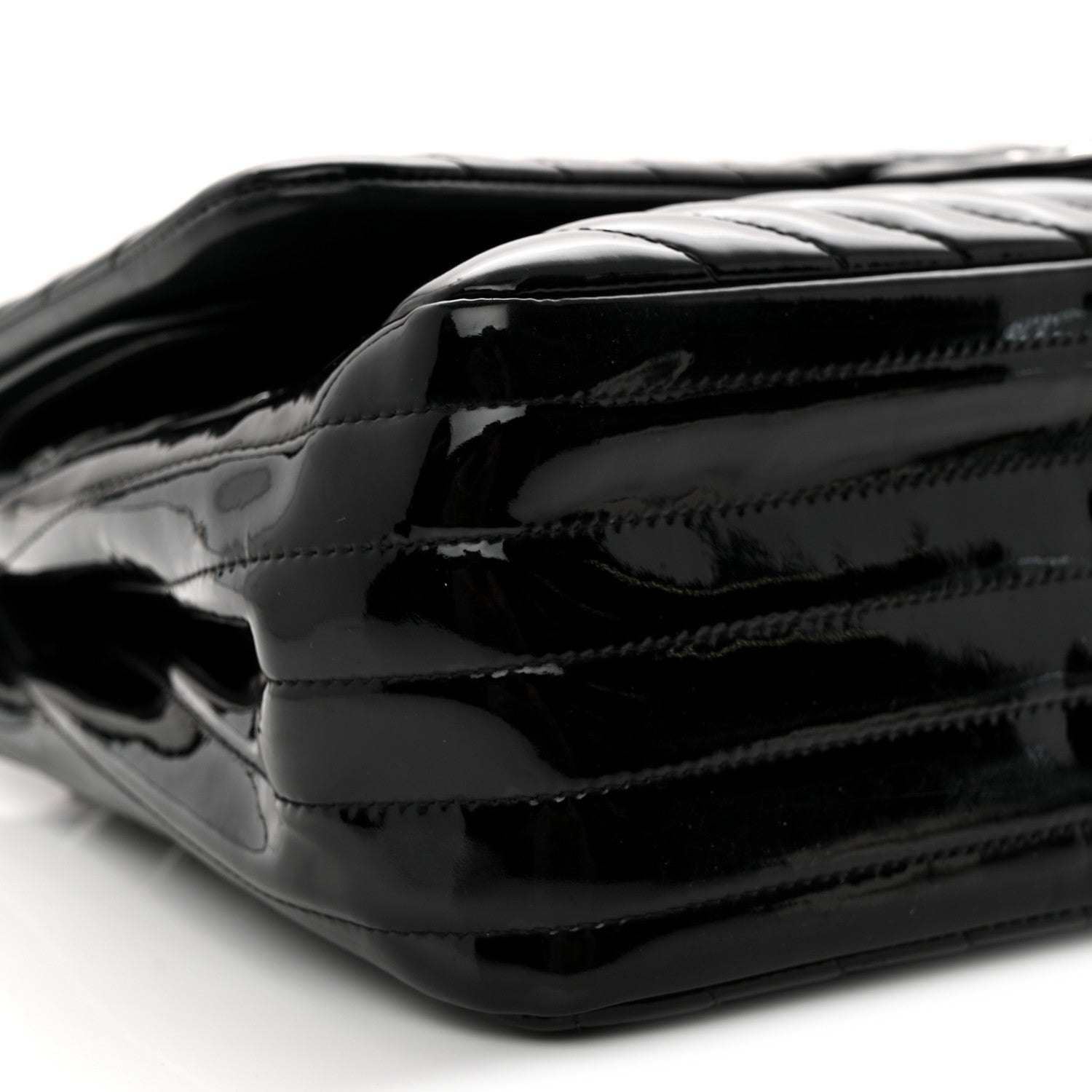 Patent Chevron Quilted Jumbo Double Flap Black