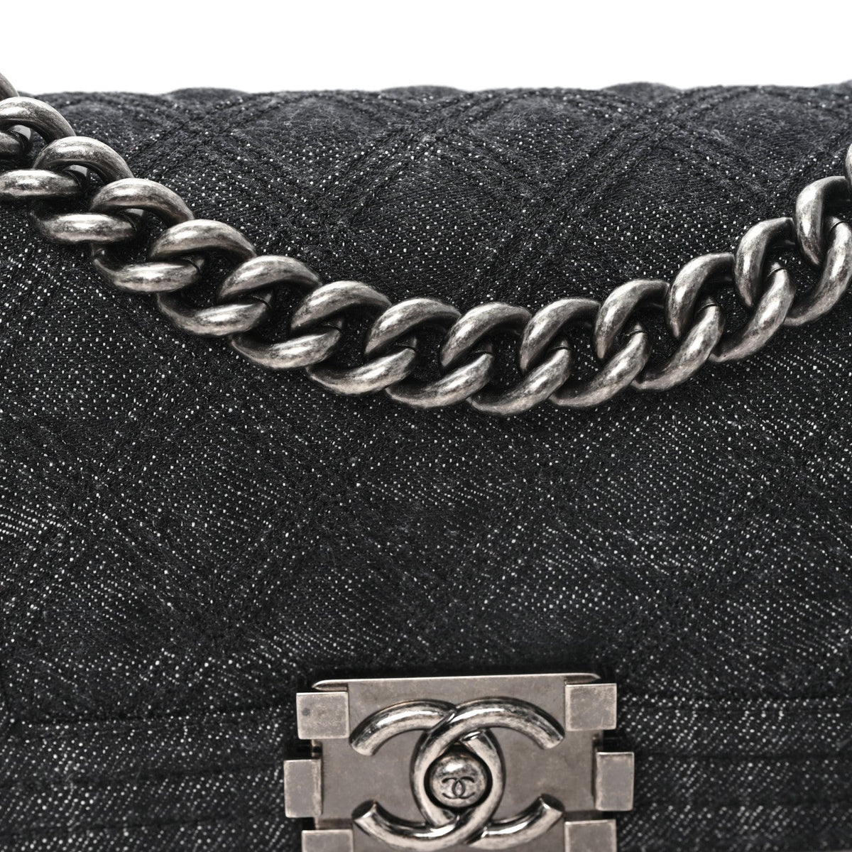 Denim Quilted Small Boy Flap Black