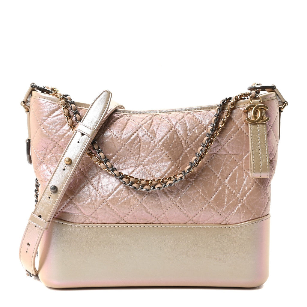 Iridescent Aged Calfskin Quilted Medium Gabrielle Hobo Light Pink