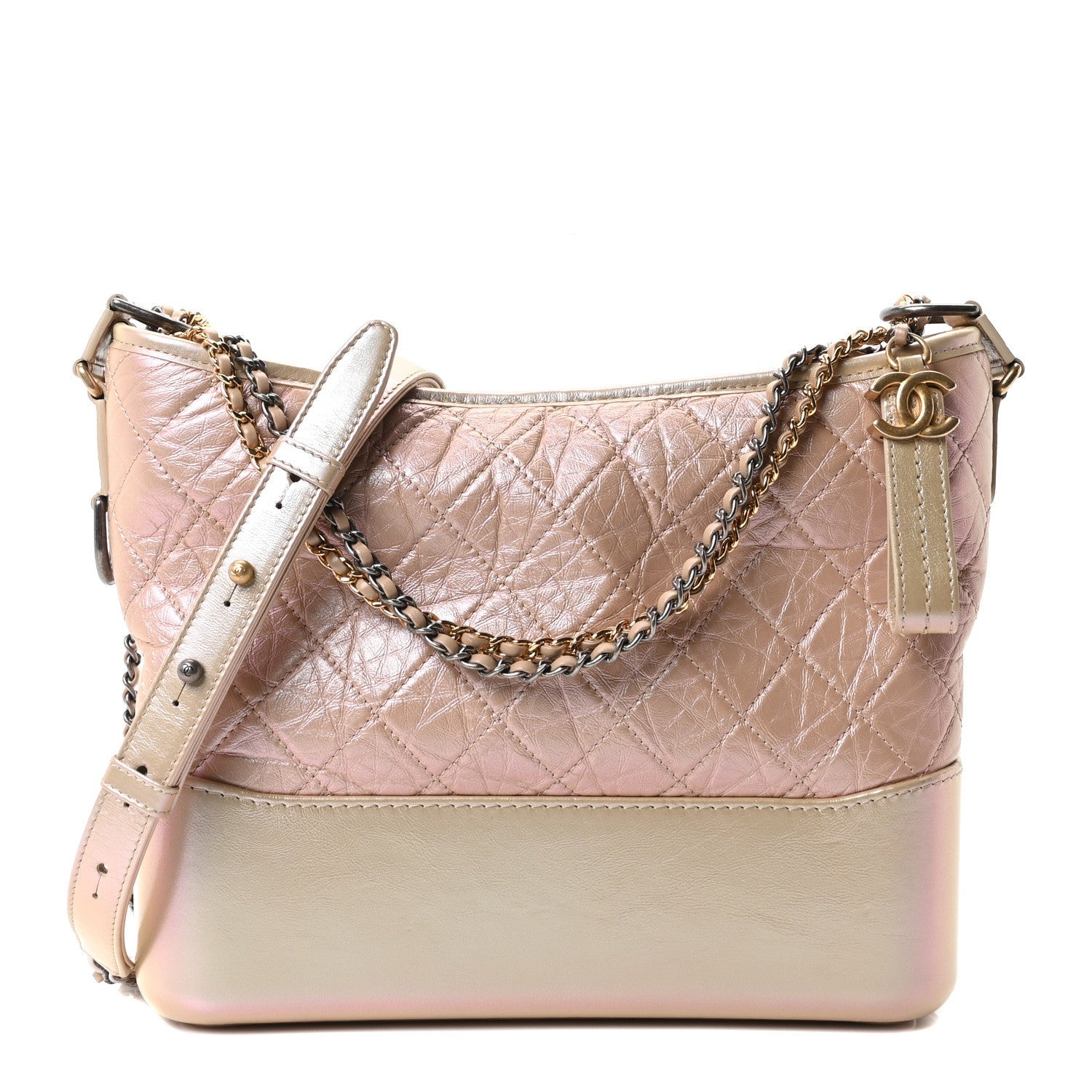 Iridescent Aged Calfskin Quilted Medium Gabrielle Hobo Light Pink
