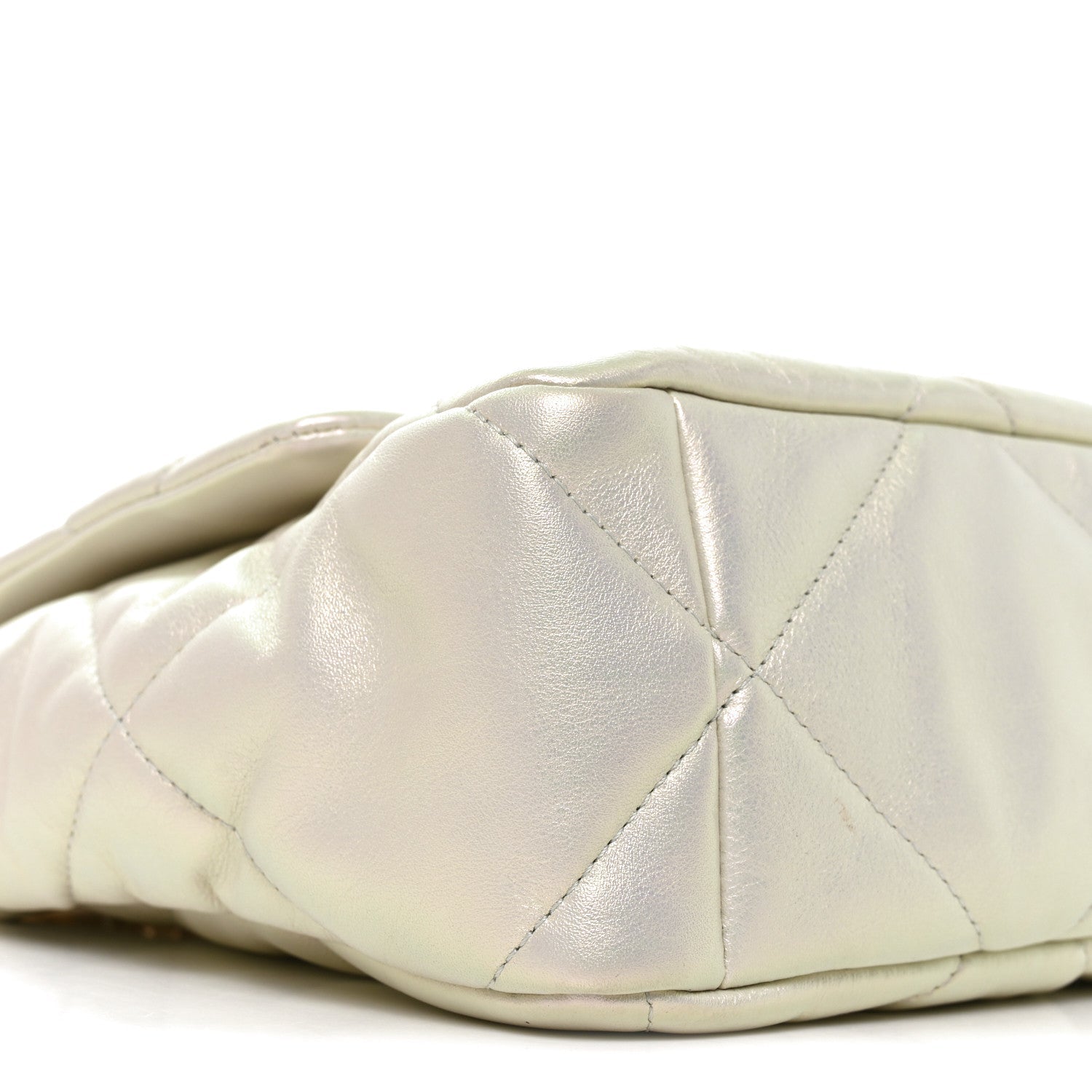 Iridescent Calfskin Quilted Large Chanel 19 Flap White