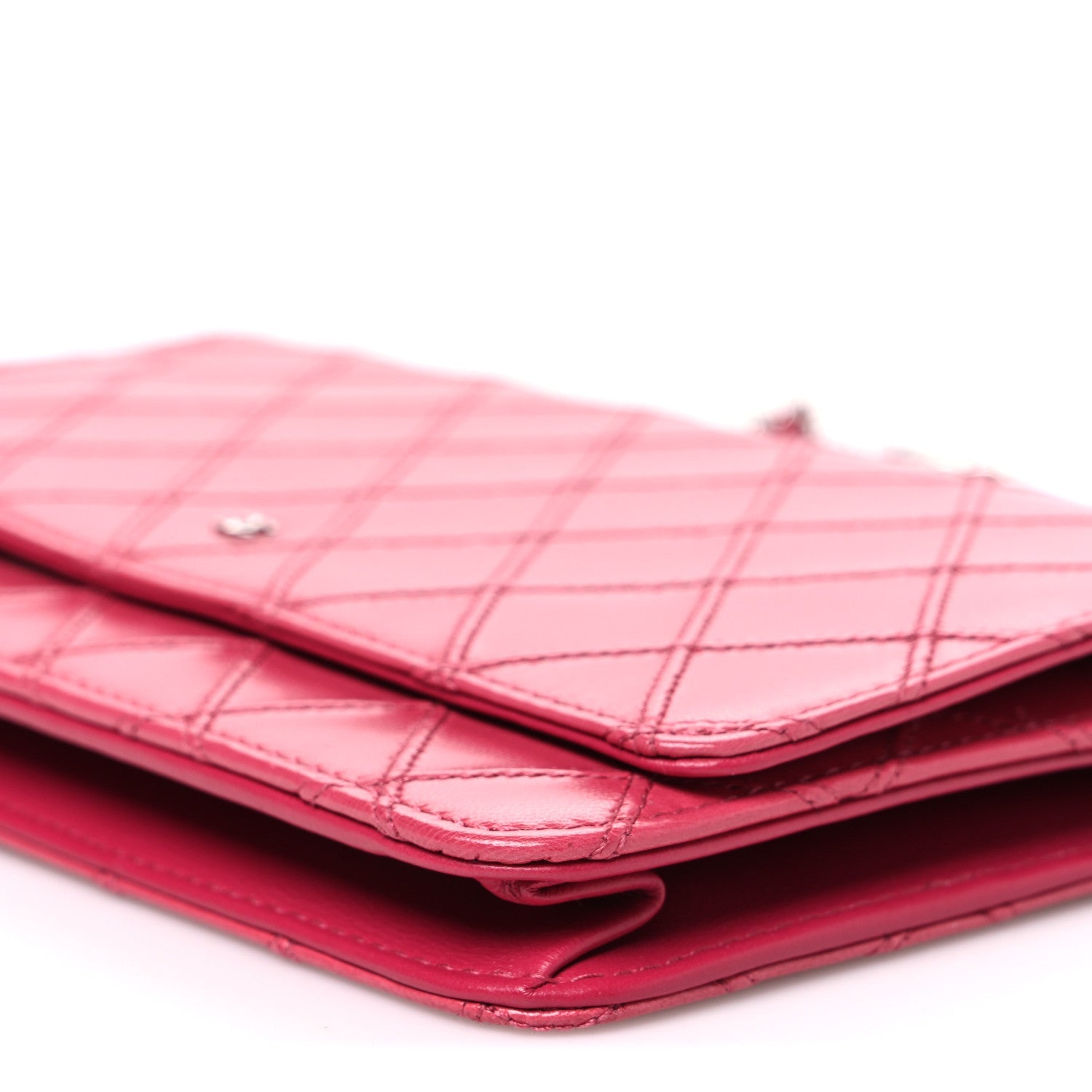 Lambskin Diamond Stitched Wallet On Chain WOC Pink