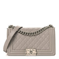 Caviar Quilted Medium Boy Flap Light Grey