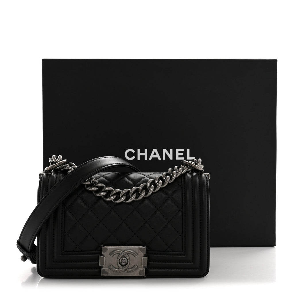 Lambskin Quilted Small Boy Flap Black