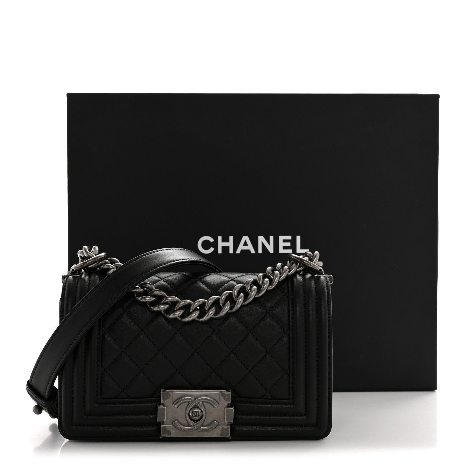 Lambskin Quilted Small Boy Flap Black