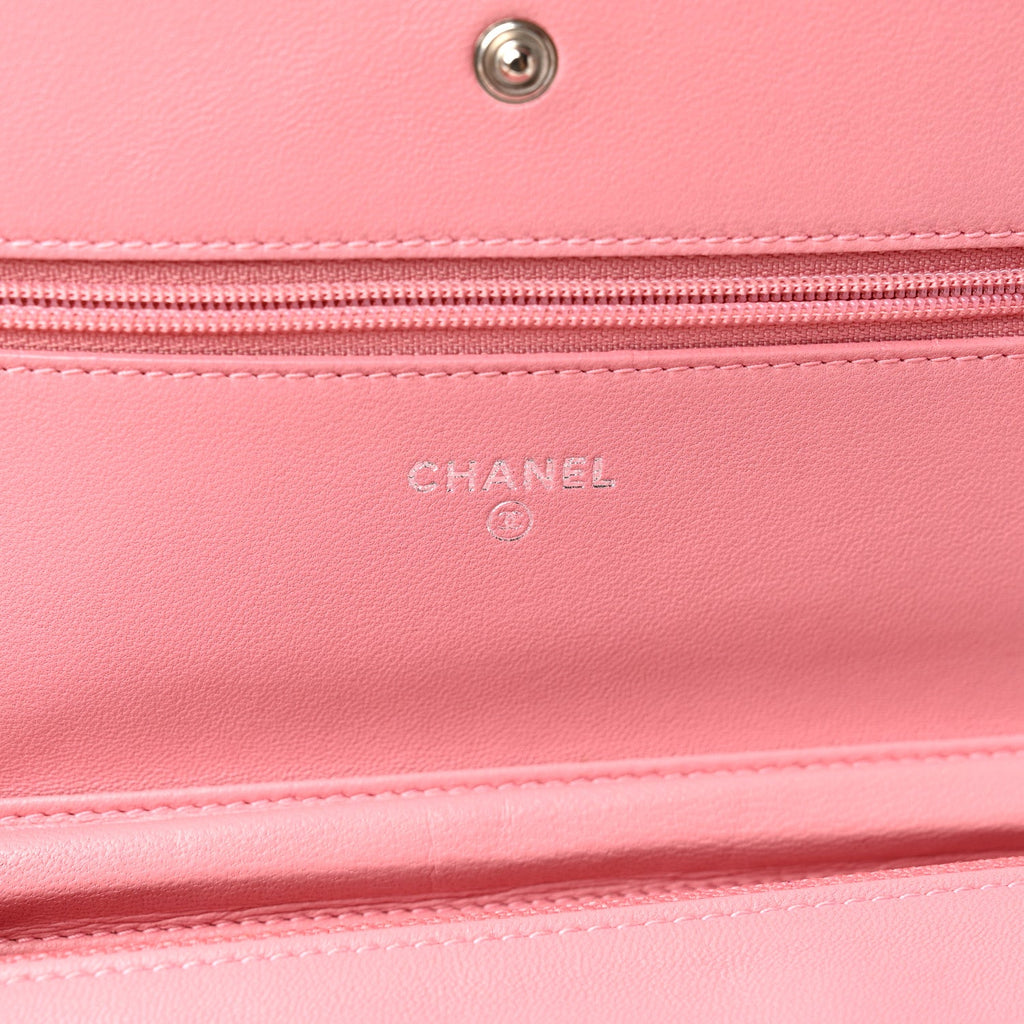 Lambskin Camellia Embossed Wallet on Chain WOC Pink