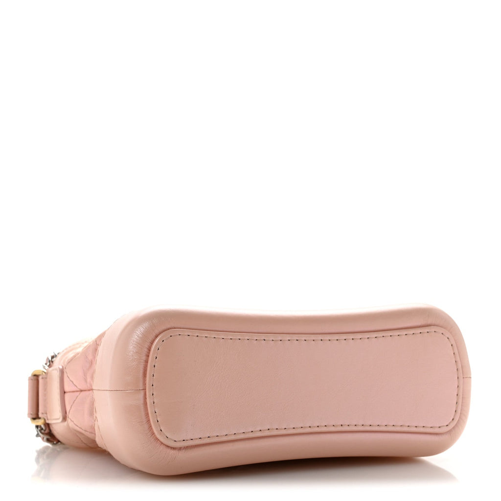 Iridescent Aged Calfskin Quilted Small Gabrielle Hobo Rose Rose