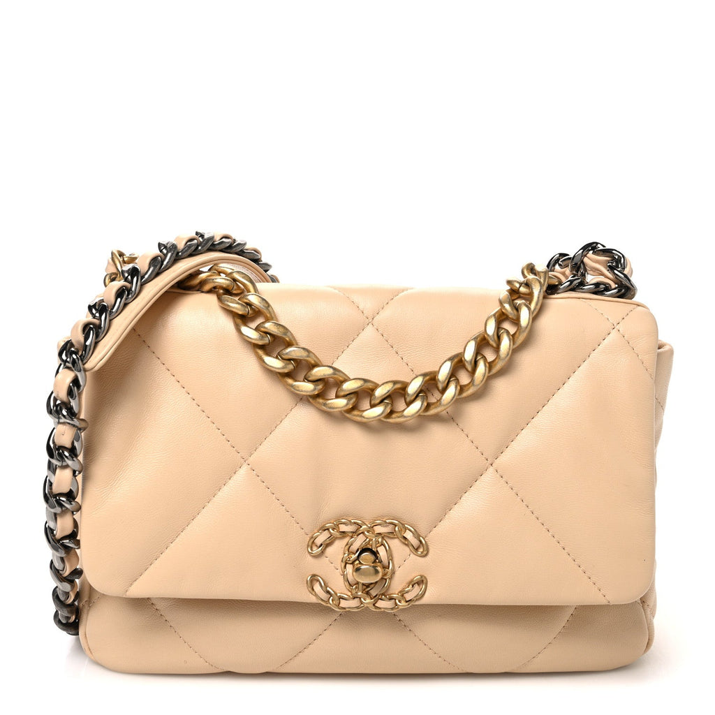 Goatskin Quilted Medium Chanel 19 Flap Beige