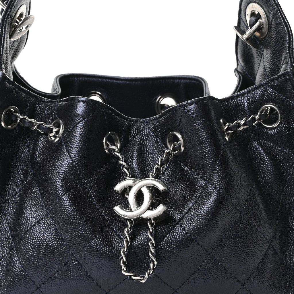 Metallic Caviar Quilted Mini Chanel 25 Handbag Dark Blue