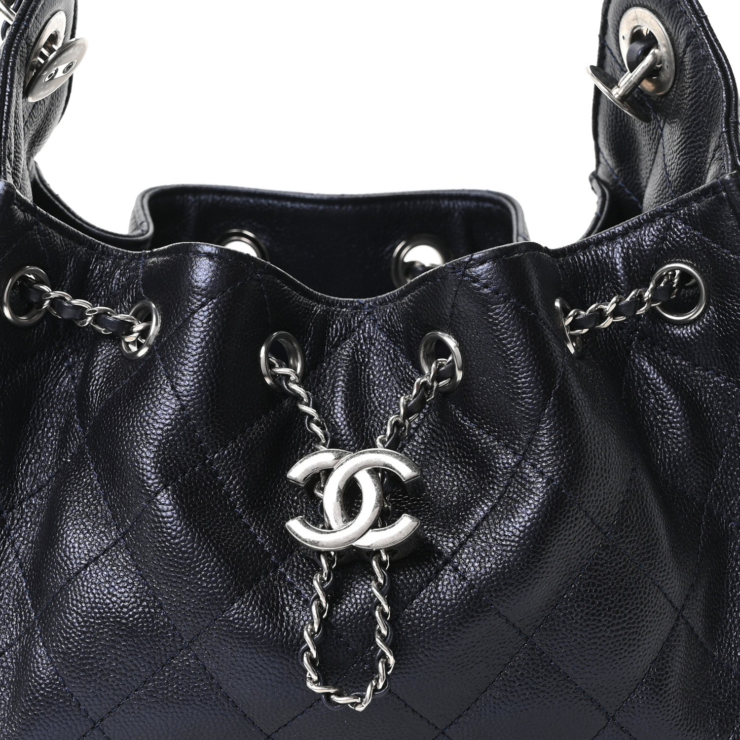 Metallic Caviar Quilted Mini Chanel 25 Handbag Dark Blue