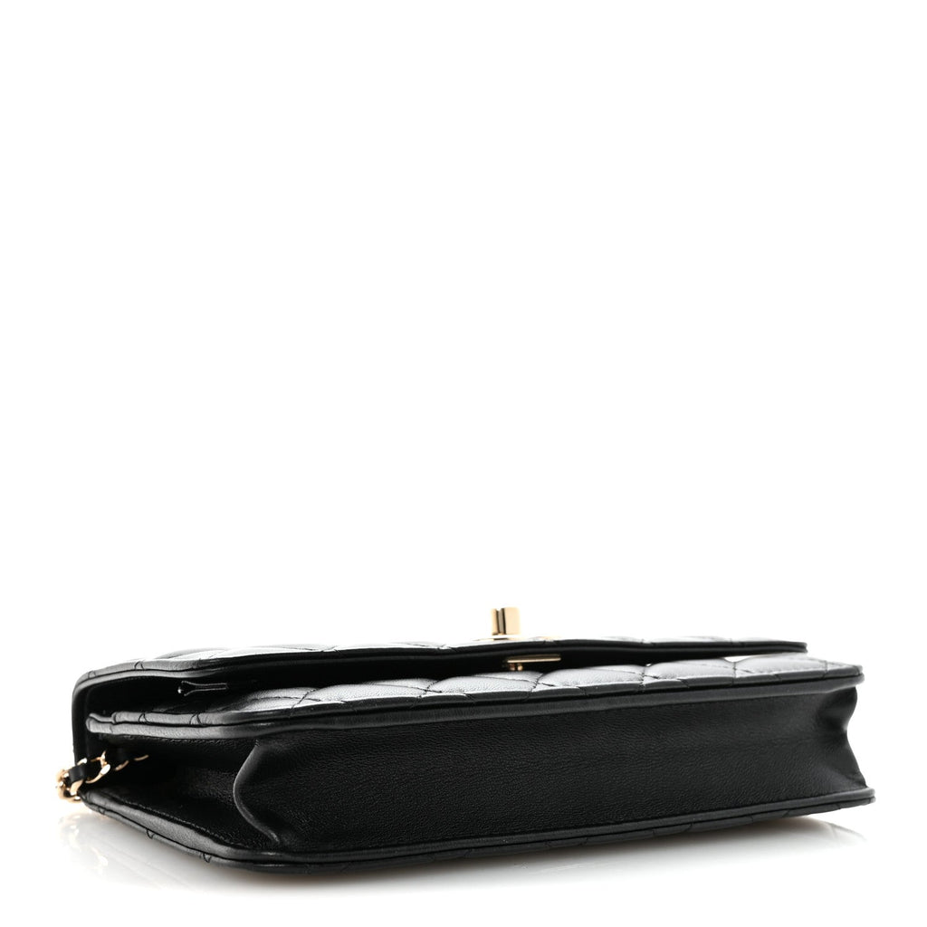Lambskin Quilted Trendy CC Wallet On Chain WOC Black