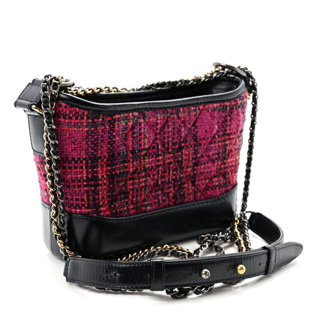 Tweed Calfskin Small Gabrielle Hobo Dark Navy