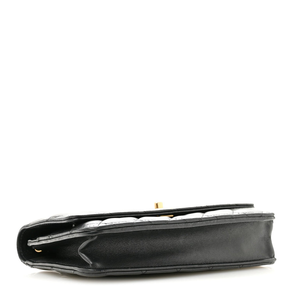Lambskin Quilted CC Pearl Crush Wallet on Chain WOC Black