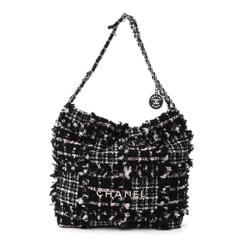 Tweed Patchwork Quilted Small Chanel 22 Black Pink White