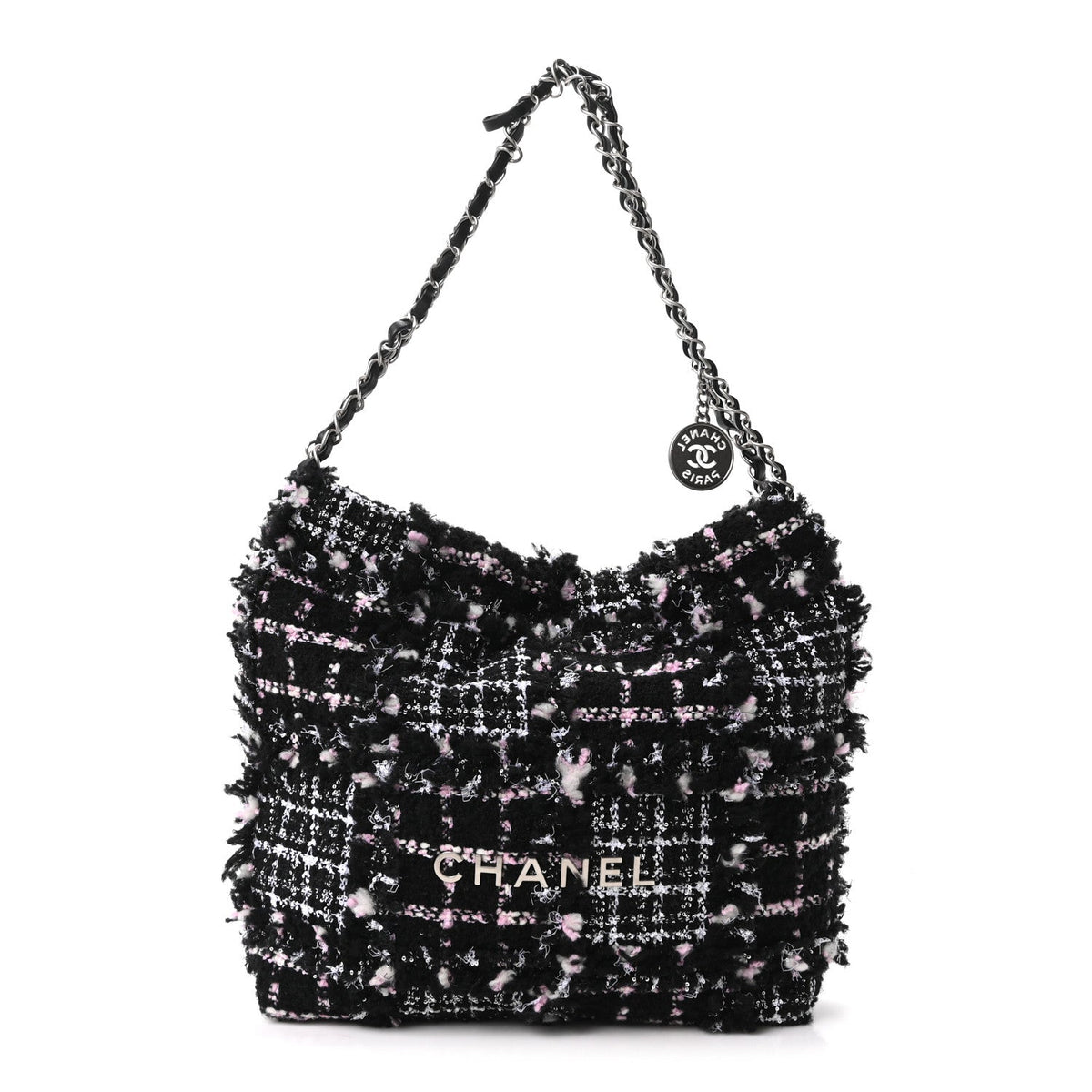 Tweed Patchwork Quilted Small Chanel 22 Black Pink White