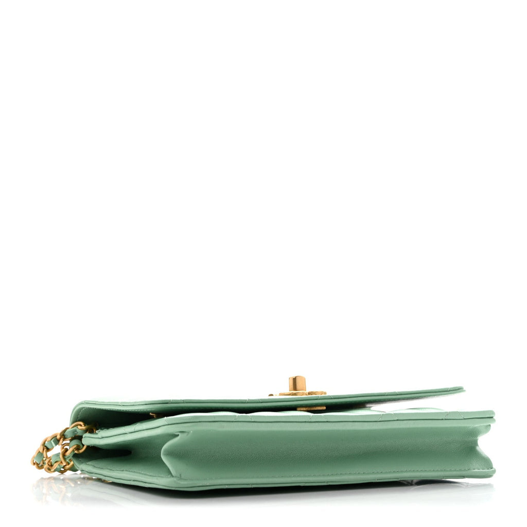 Lambskin Quilted Logo WOC Wallet On Chain Green