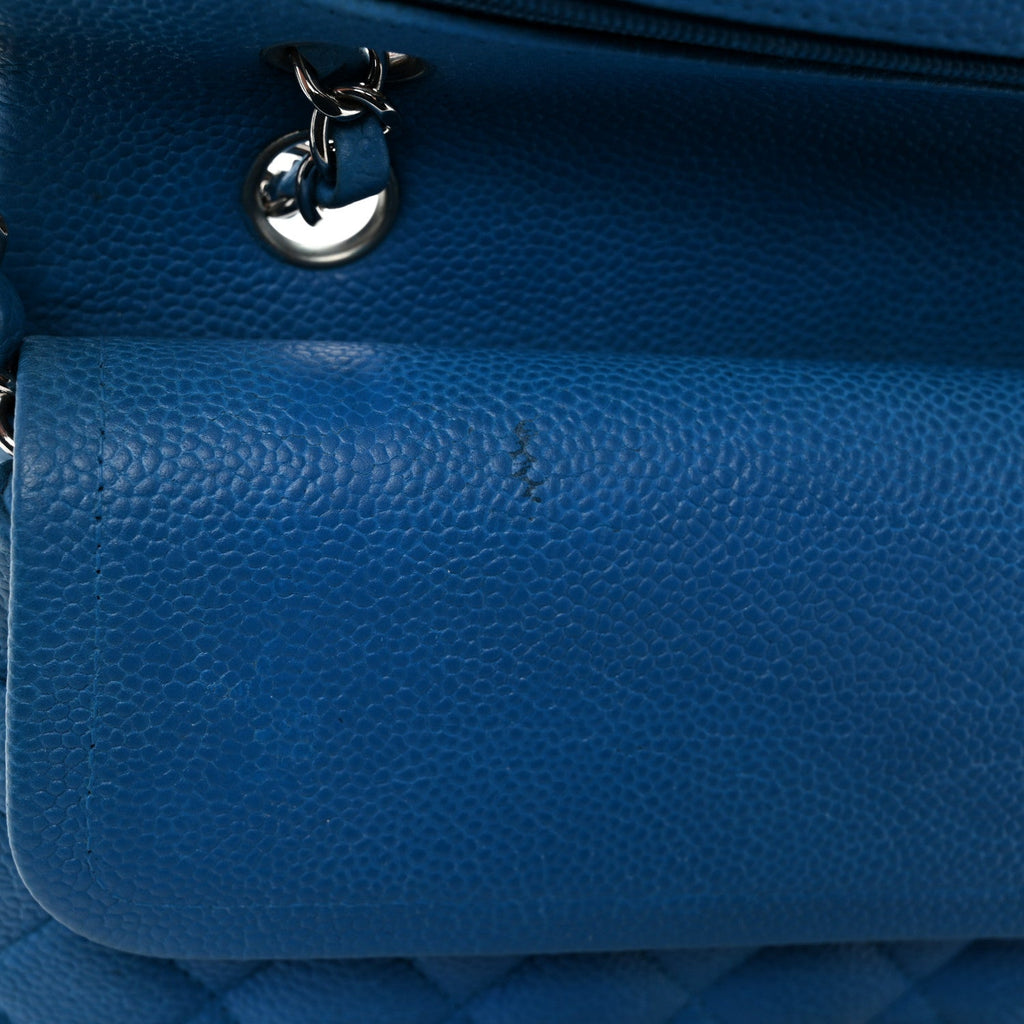 Iridescent Caviar Quilted Medium Double Flap Blue