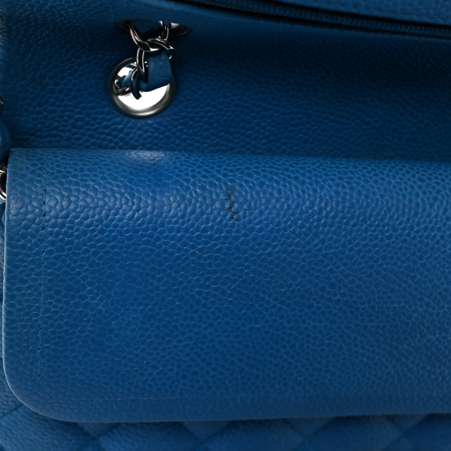 Iridescent Caviar Quilted Medium Double Flap Blue
