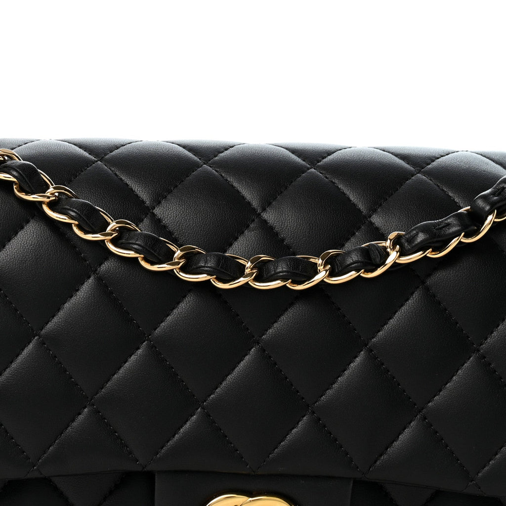 Lambskin Quilted Medium Double Flap Black