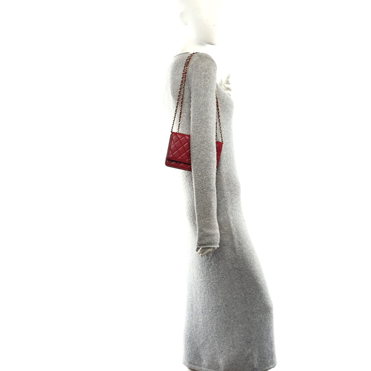 Lambskin Quilted Trendy CC Wallet On Chain WOC Red