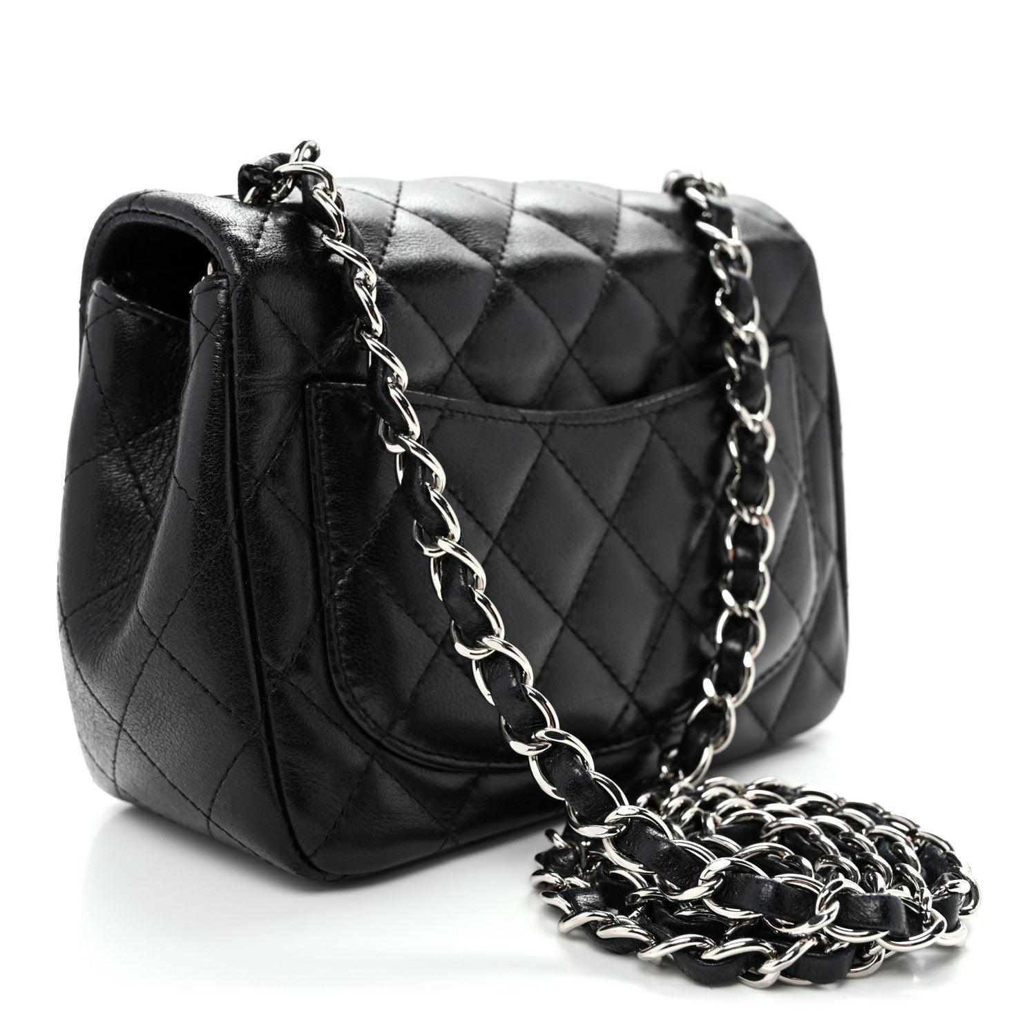 Lambskin Quilted Mini Square Flap Black