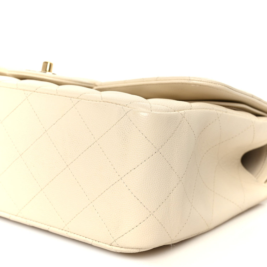 Caviar Quilted Jumbo Double Flap White