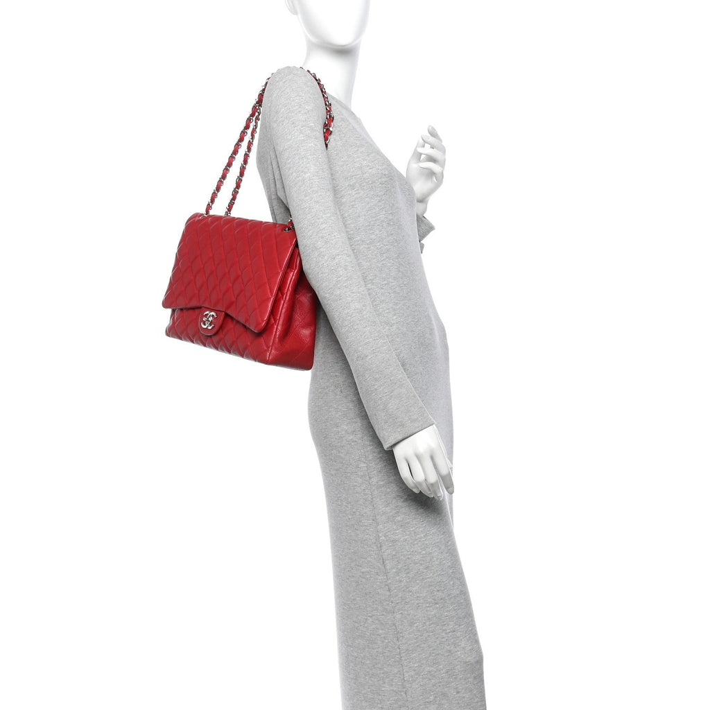 Caviar Quilted Maxi Double Flap Dark Red
