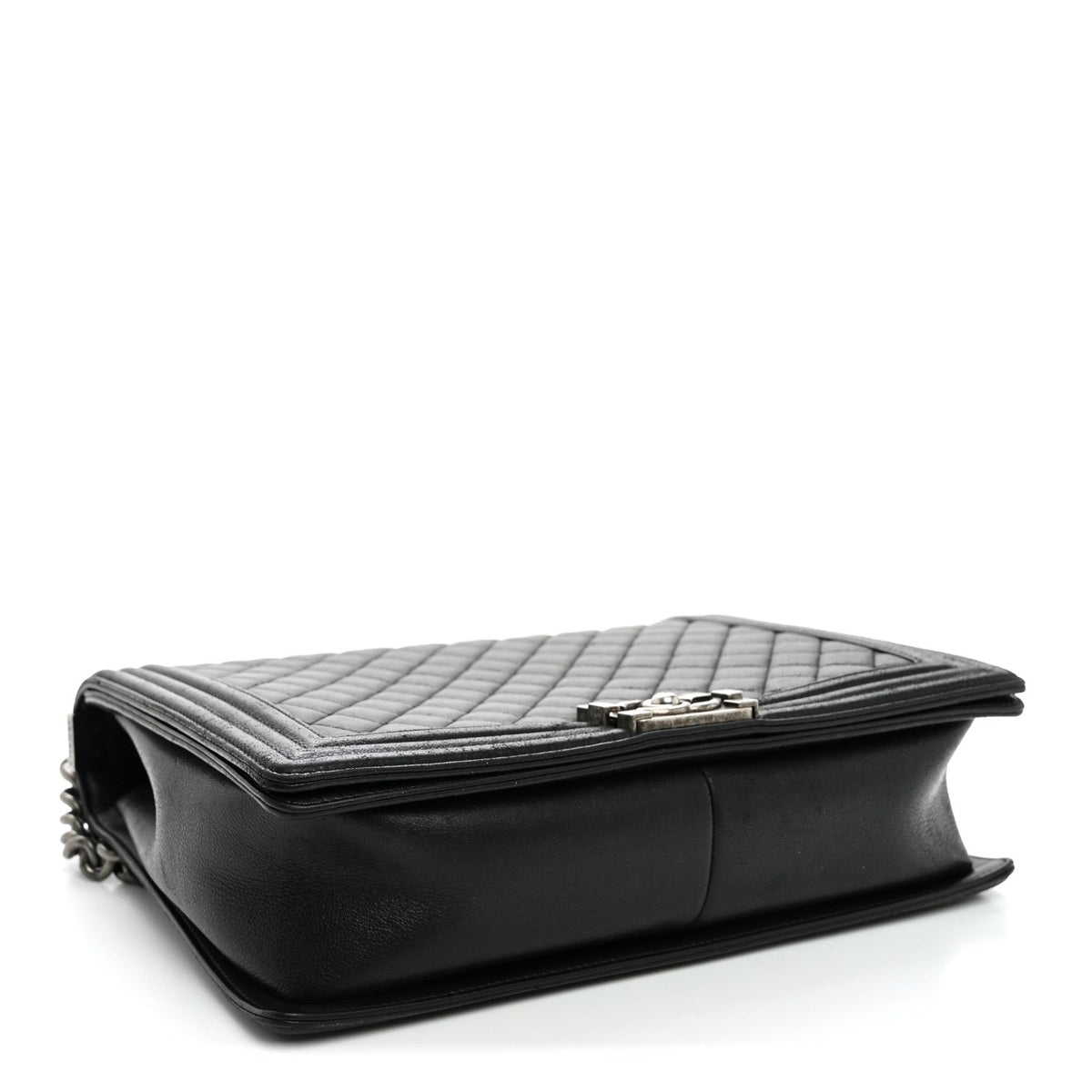 Calfskin Quilted Large Boy Flap Black