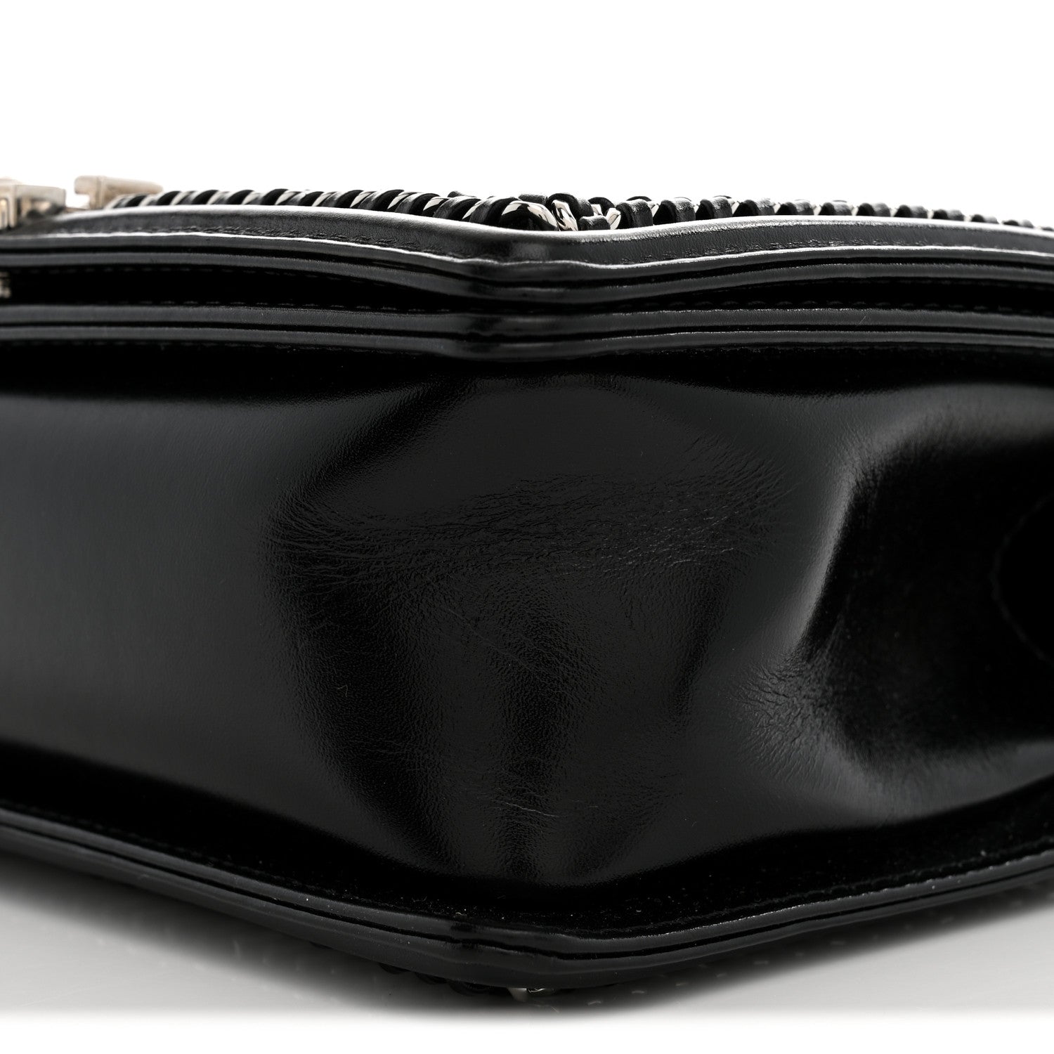 Glazed Calfskin Quilted Medium Chain Around Boy Flap Black