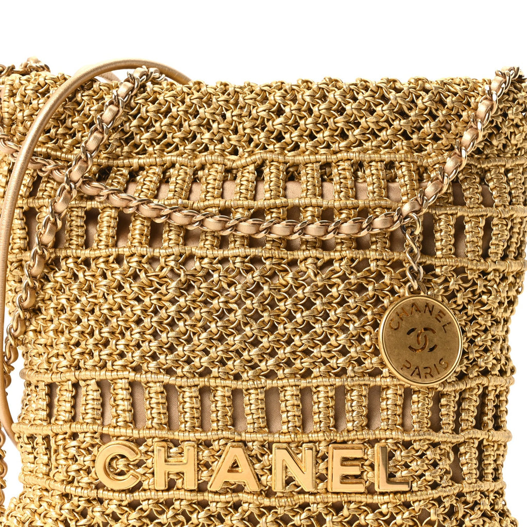 Metallic Calfskin Macrame Mini Chanel 22 Gold